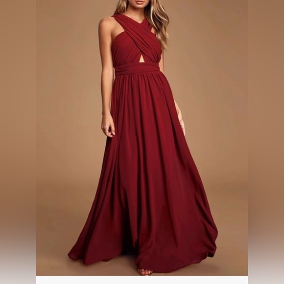 LULUS BURGUNDY HALTER MAXI DRESS - Picture 4 of 7